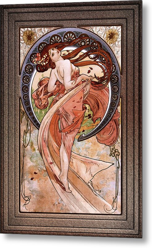 Dance Metal Print featuring the painting Dance by Alphonse Mucha Black Background by Rolando Burbon