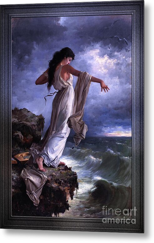 Ocean Waves Metal Print featuring the painting Death of Sappho by Miguel Carbonell Selva by Rolando Burbon