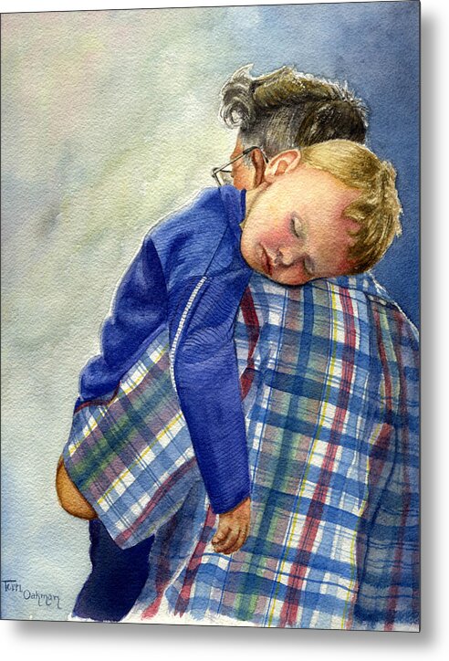 Painting Of A Child With Grandfather Metal Print featuring the painting After a Long Day by Terri Meyer