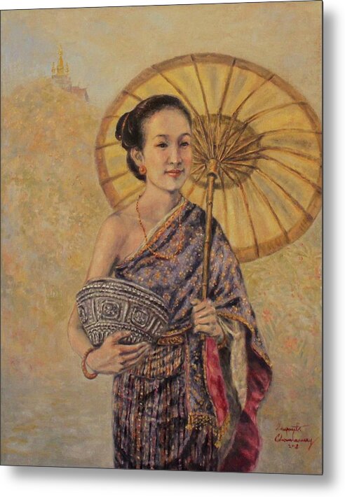 Lao Girl Metal Print featuring the painting Golden Luang Prabang by Sompaseuth Chounlamany