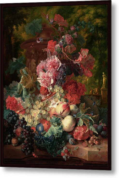 Vase Of Flowers Metal Print featuring the painting Fruit Piece by Jan van Huysum by Rolando Burbon