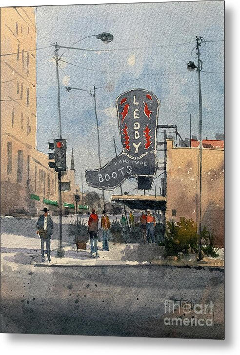 Leddy Boots Metal Print featuring the painting Handmade Texas Legend by Tim Oliver