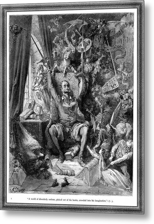 Don Quixote Metal Print featuring the painting Miguel de Cervantes Don Quixote by Gustave Dore by Rolando Burbon