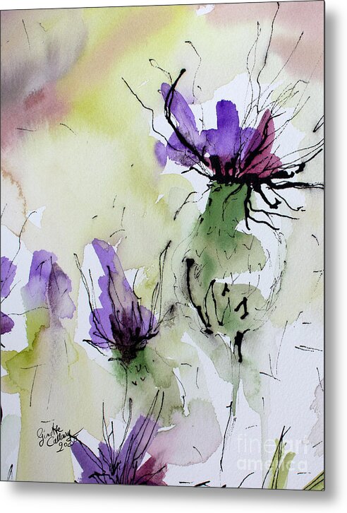 Thistles Metal Print featuring the painting Elegant Thistles Modern Soft Flower Watercolor by Ginette Callaway