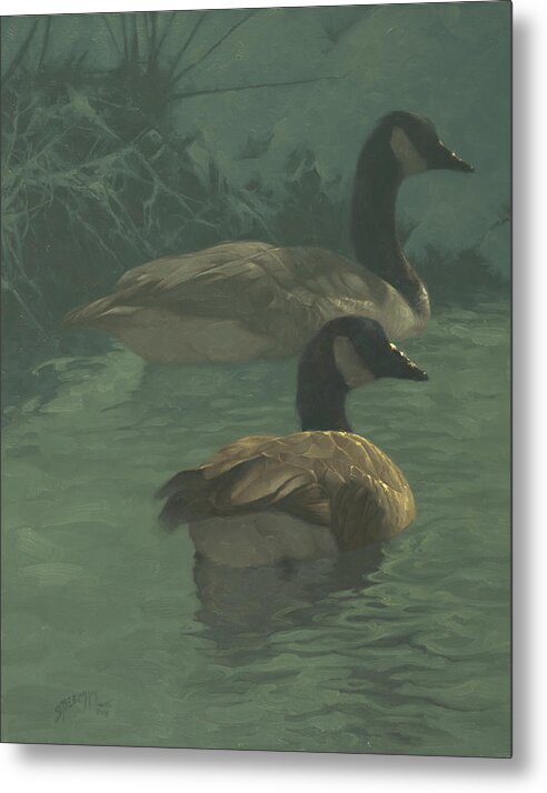 Canada Goose Metal Print featuring the painting Hot Springs On A Cold Day by Greg Beecham
