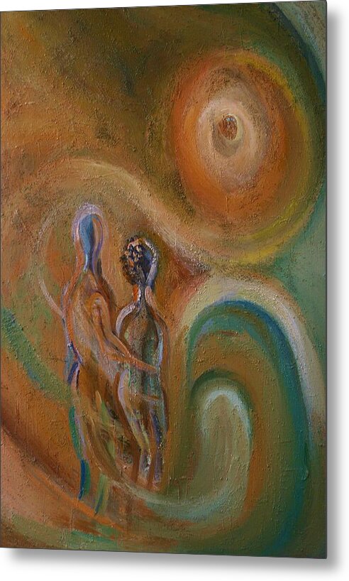 Abstract Metal Print featuring the painting Couple in Whirlwind by Ida Mitchell