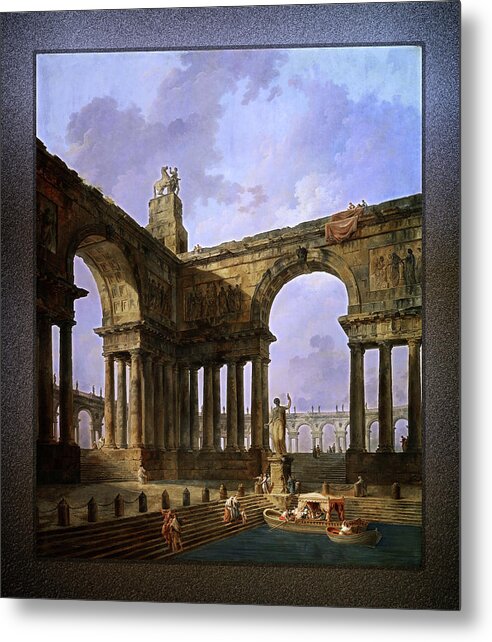 The Landing Place Metal Print featuring the painting The Landing Place by Hubert Robert by Rolando Burbon