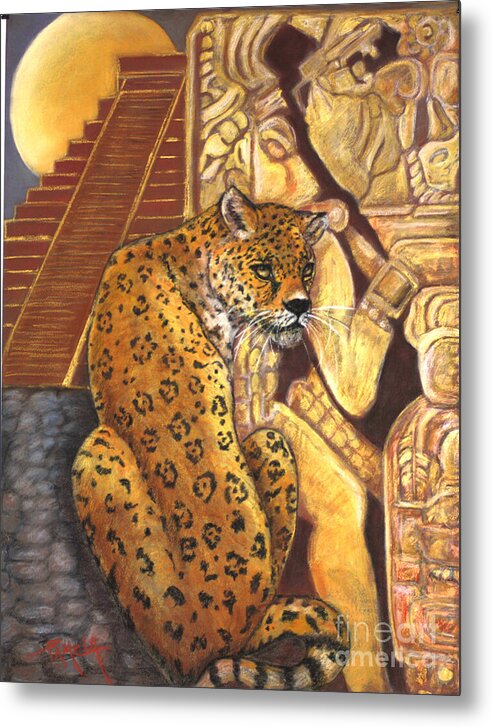 Jaguar Mayan Temple Metal Print featuring the painting Temple Of The Jaguar by Pamela Mccabe