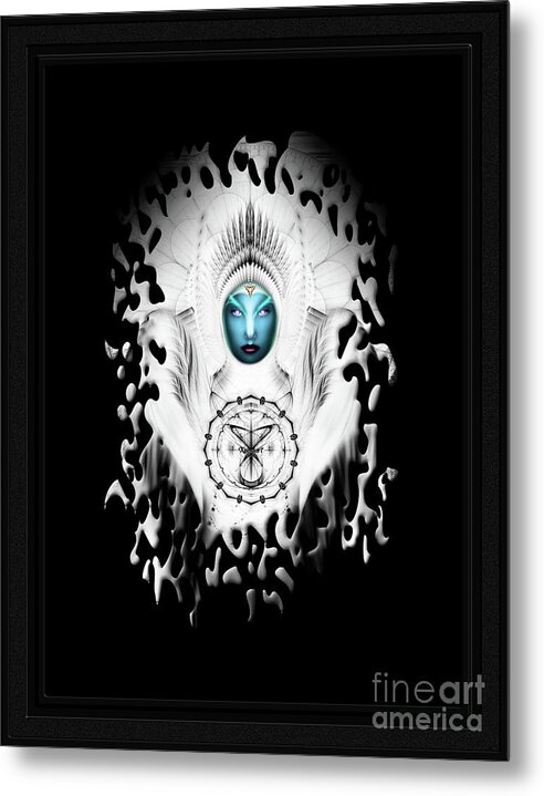 Riddian Queen Angel White Metal Print featuring the digital art Riddian Queen Angel White GSplatter On Black Fractal Portrait by Rolando Burbon