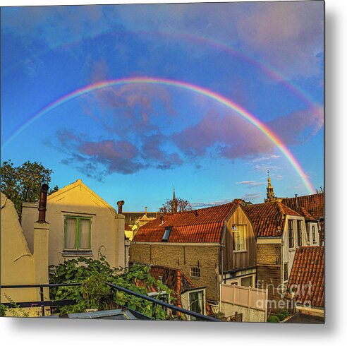 Gouda Metal Print featuring the photograph Double rainbow over Gouda by Casper Cammeraat