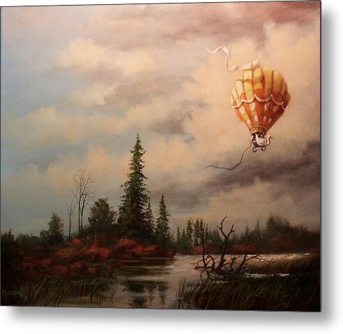 Hot Air Balloon Metal Print featuring the painting Flight of the Swan 2 by Tom Shropshire