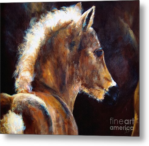 Horses Metal Print featuring the painting Foal Chestnut Filly Painting by Ginette Callaway