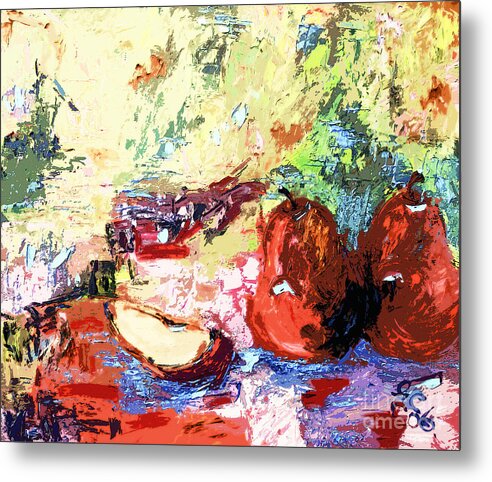 Pears Metal Print featuring the painting Abstract Red Pears Still Life by Ginette Callaway