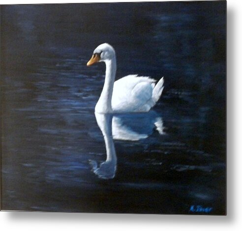 Swan Metal Print featuring the painting Midnight Swan by Marti Idlet