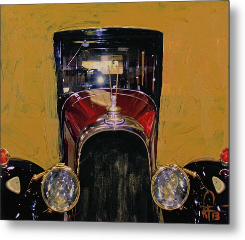 Vintage Car Metal Print featuring the mixed media Bugatti Vintage Maroon by Walter Fahmy