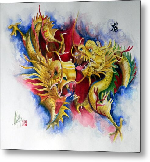 Dragon Metal Print featuring the painting Dragon by Alan Kirkland-Roath