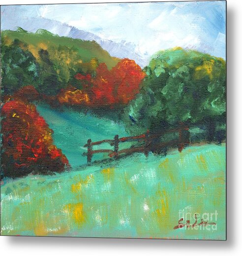 Abstract Landscape Metal Print featuring the painting Rural Autumn Landscape by Lidija Ivanek - SiLa