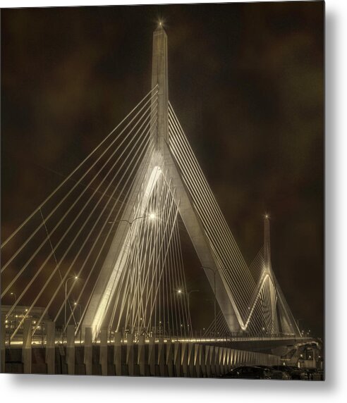 Boston Metal Print featuring the photograph Leonard P Zakim Bridge - Sepia by Joann Vitali