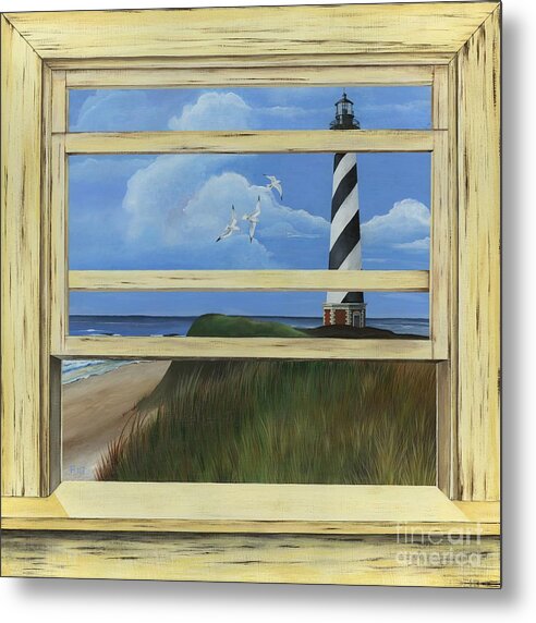 Lighthouse Metal Print featuring the painting Lighthouse Window by Rosellen Westerhoff