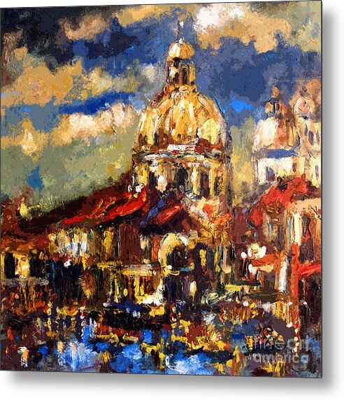 Venice Oil Paintings Metal Print featuring the painting Modern Impressionist Venice Sparkling at Sunset by Ginette Callaway