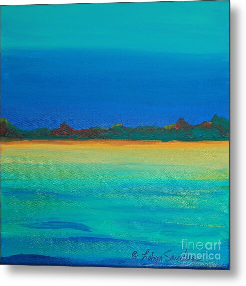 Turquoise Water Metal Print featuring the painting Turquoise Waters Land Ahead by Robyn Saunders