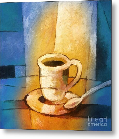 Morning Cup Metal Print featuring the painting Yellow Morning Cup by Lutz Baar