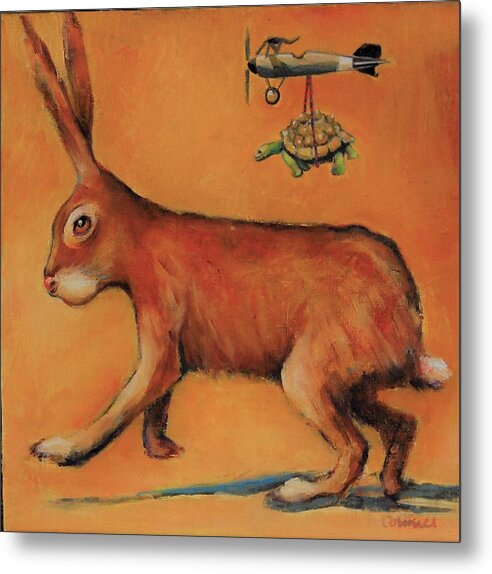 Hare Metal Print featuring the painting How the Tortoise Really Won by Jean Cormier