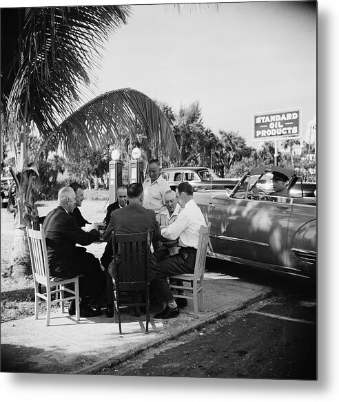 Mature Adult Metal Print featuring the photograph Florida Card Game by Slim Aarons