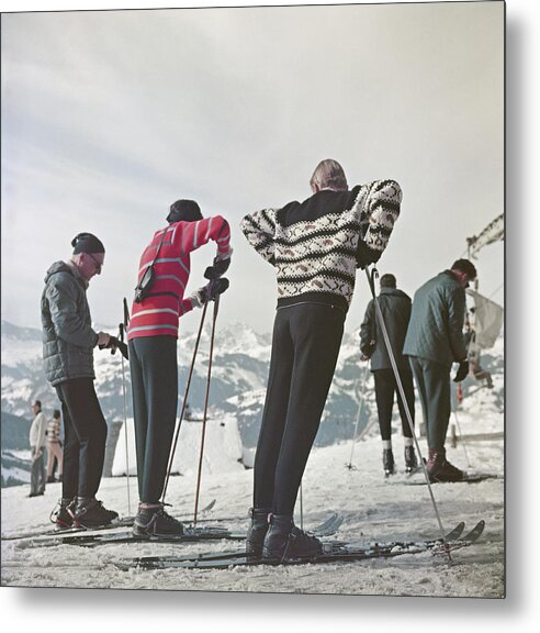 Ski Pole Metal Print featuring the photograph Gstaad Skiers by Slim Aarons