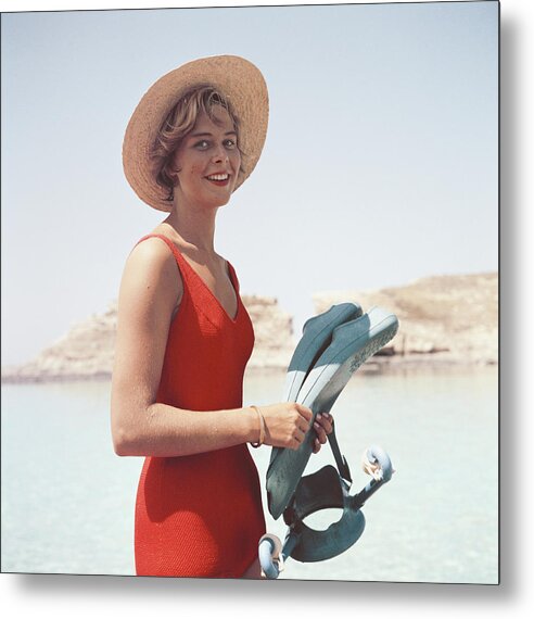Straw Hat Metal Print featuring the photograph Marietine Birnie by Slim Aarons