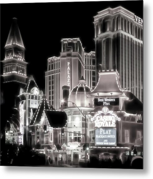 Vegas Lights Metal Print featuring the photograph Vegas Lights black and white by Lutz Baar