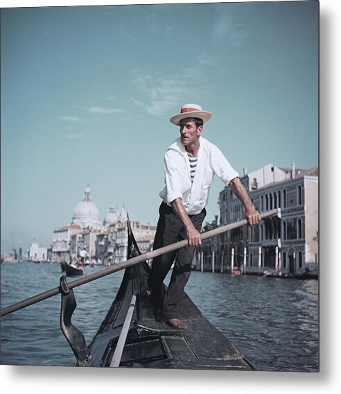Straw Hat Metal Print featuring the photograph Venice Gondolier by Slim Aarons
