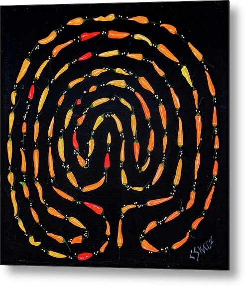Chilis Metal Print featuring the painting 100 Chili Labyrinth by Cyndie Katz