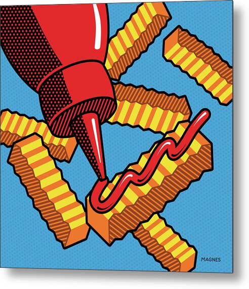 Pop Art Metal Print featuring the digital art French Fries on Blue by Ron Magnes