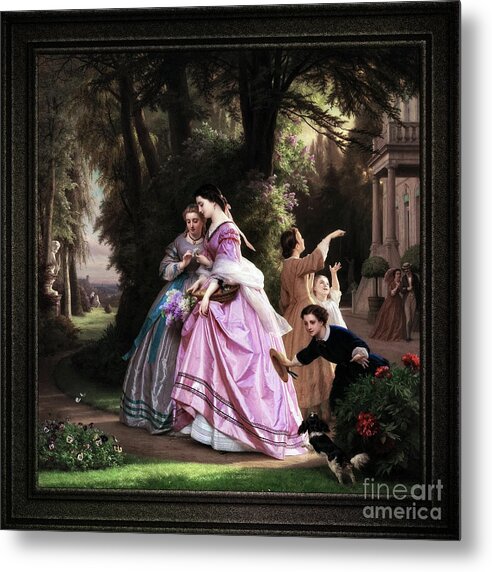 He Loves Me Metal Print featuring the painting He Loves Me, He Loves Me Not by Josephus Laurentius Dyckmans Classical Art Old Masters Reproduction by Rolando Burbon
