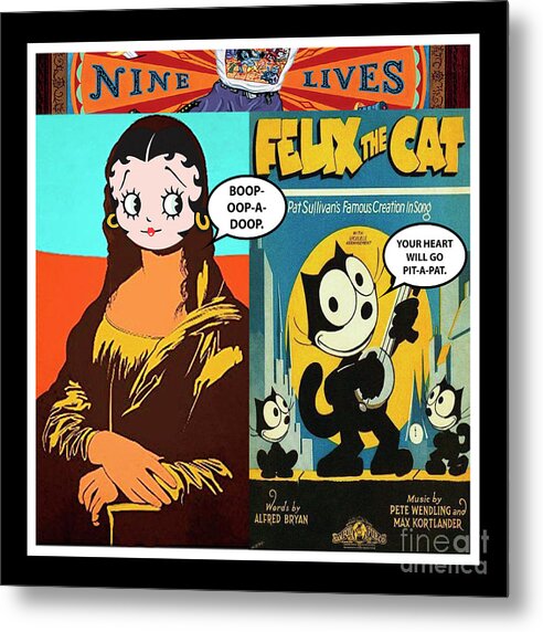 Mona Lisa Metal Print featuring the mixed media Mona Lisa - Betty Boop - Felix the Cat Print - Mixed Media Record Albums Pop Art Collage by Steven Shaver
