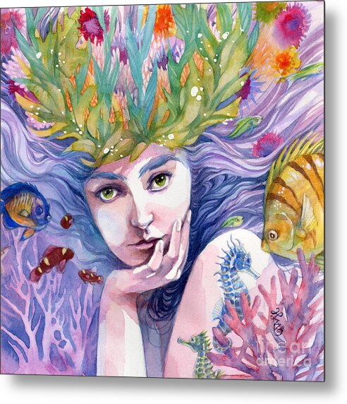 Mermaid Metal Print featuring the painting Mystic by Sara Burrier