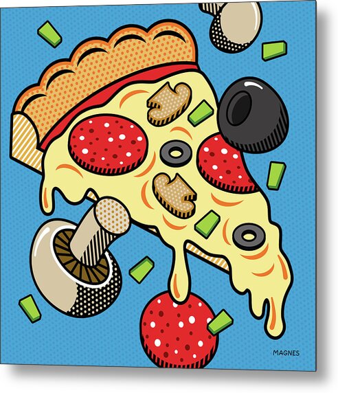 Pop Art Metal Print featuring the digital art Pizza on Blue by Ron Magnes