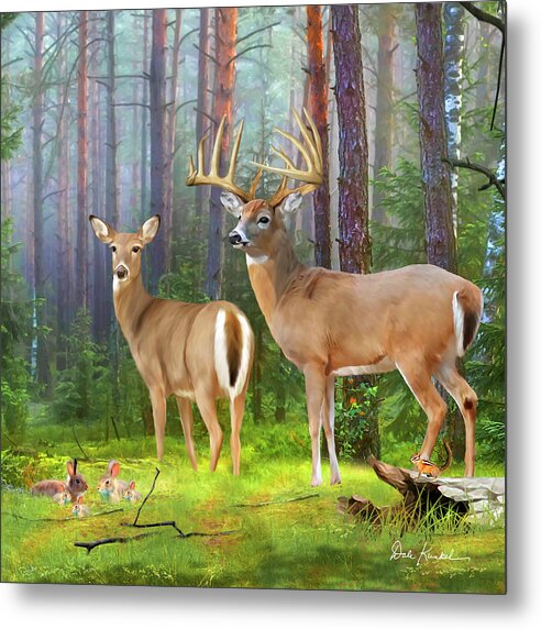 Whitetail Deer Metal Print featuring the painting Whitetail Deer Art Squares - Wildlife In the Forest by Dale Kunkel Art