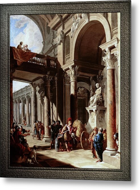 Alexander The Great Cutting The Gordian Knot Metal Print featuring the painting Alexander the Great Cutting the Gordian Knot by Giovanni Paolo Pannini by Rolando Burbon
