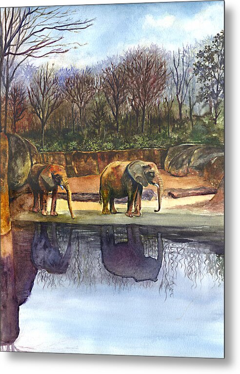 Elephants Painting Metal Print featuring the painting Reflecting Wisdom by Terri Meyer