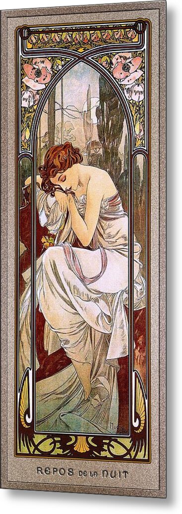 Rest Of The Night Metal Print featuring the painting Rest Of The Night by Alphonse Mucha by Rolando Burbon