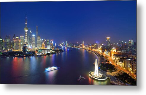 Built Structure Metal Print featuring the photograph Shanghai Cityscape Across Huangpu River #1 by Wei Fang