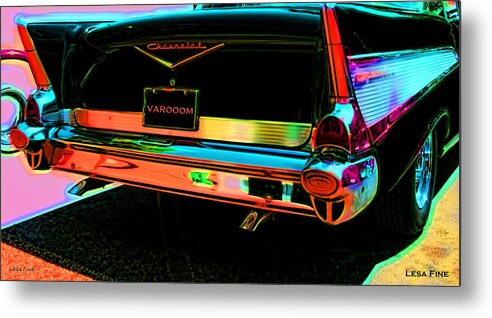 1957 Metal Print featuring the mixed media 1957 Chevy Art Red Varooom #1957 by Lesa Fine