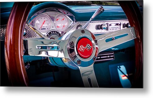 Chevrolet Bel Air Metal Print featuring the photograph Bel Air Wheel and Dash by David Morefield