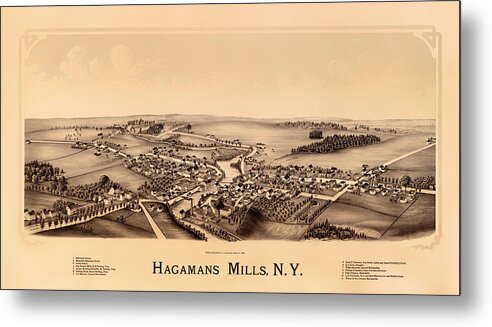 Hagamans Mills Metal Print featuring the drawing Bird's-Eye View of Hagamans Mills New York 1890 by Mountain Dreams