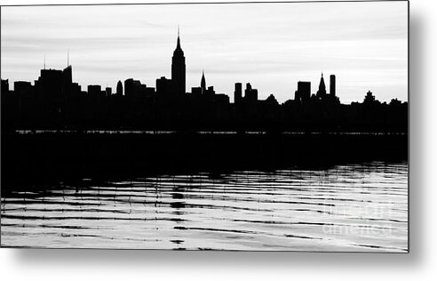 Black And White Metal Print featuring the photograph Black and White NYC Morning Reflections by Lilliana Mendez