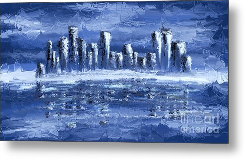 Abstract Metal Print featuring the digital art Blue City by Svetlana Sewell