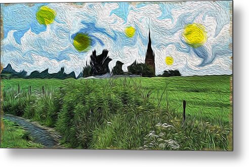 Green Metal Print featuring the digital art Countryside Impressioniism by Mary M Collins
