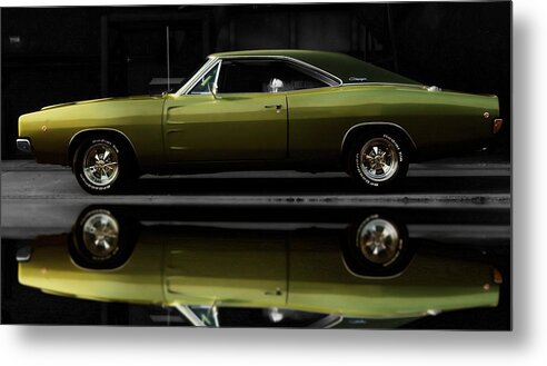 #american #muscle #car #pony #usa #motor #kustom #hotrod #hot #rod #v8 #v6 #sport #vehicle #canvas #print #acrylic #poster #cool #dodge #charger #1968 #green #sixties Metal Print featuring the photograph Dodge Charger 68' by Scott Cummings